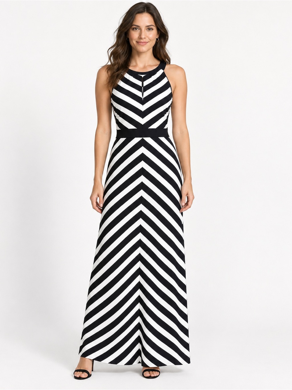 White House Black Market Black & White Chevron Stripe Maxi Dress small